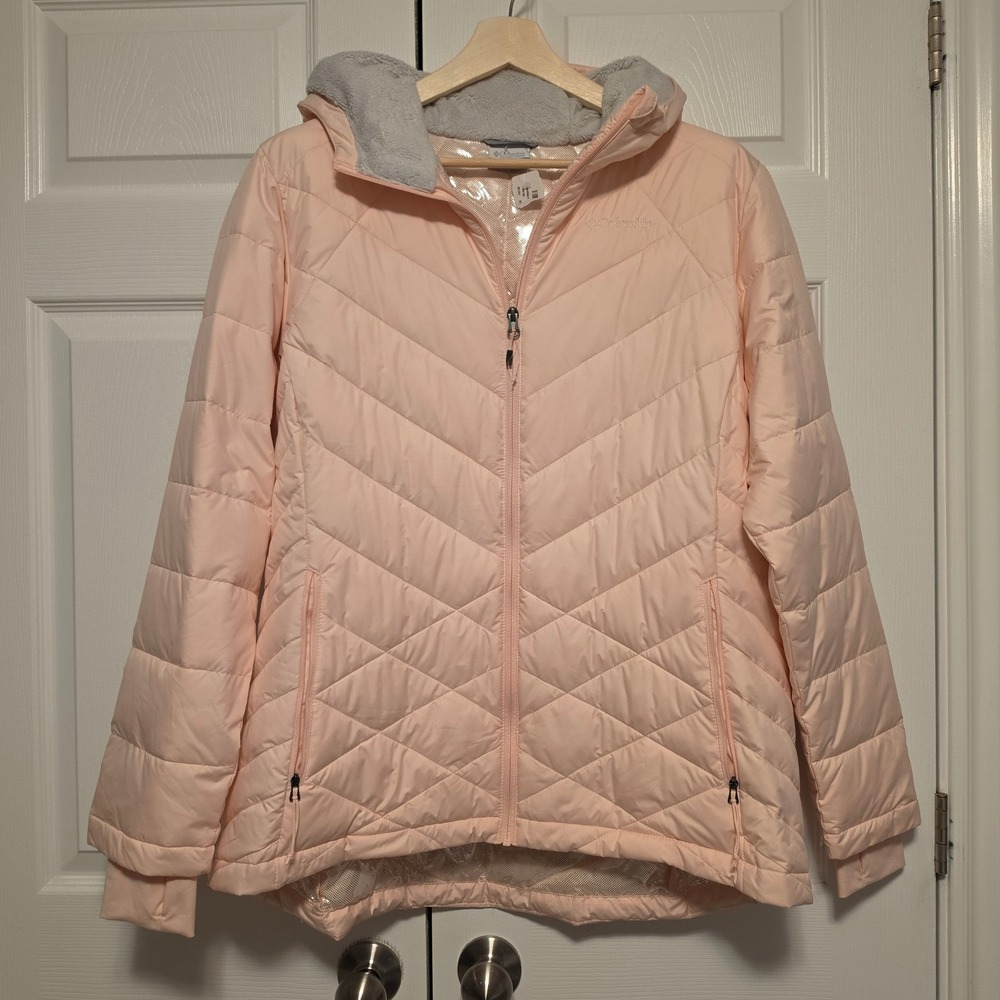 Columbia Heavenly Hooded Jacket Quilted Omni-Heat Peach Pink Size 1X